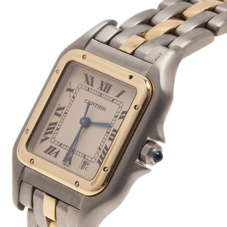 مملوكة مسبقًا Cartier Ivory Stainless Steel and Gold Panthere Women's Wristwatch 27MM