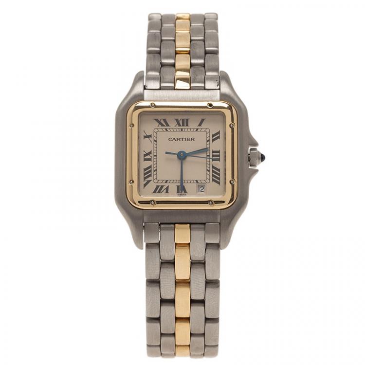 مملوكة مسبقًا Cartier Ivory Stainless Steel and Gold Panthere Women's Wristwatch 27MM
