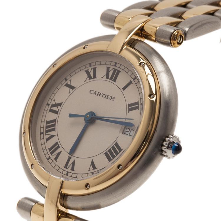Pre Owned Cartier Ivory Stainless Steel and Yellow Gold Panthere Women's Wristwatch 30MM