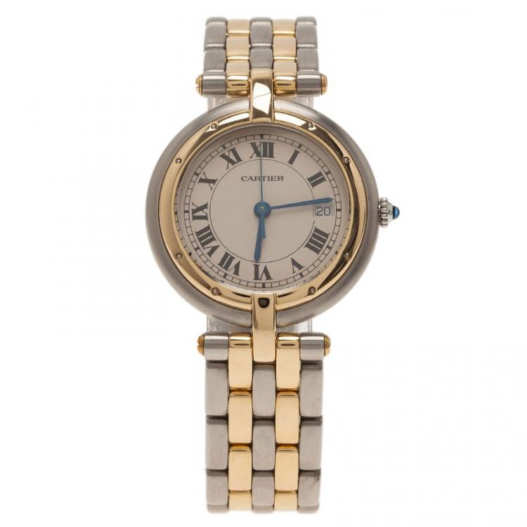Pre Owned Cartier Ivory Stainless Steel and Yellow Gold Panthere Women's Wristwatch 30MM