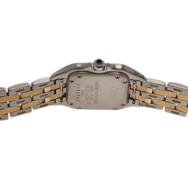 Pre Owned Cartier Cream Stainless Steel and 18K Yellow Gold Mini Panthere Women's Wristwatch 22MM
