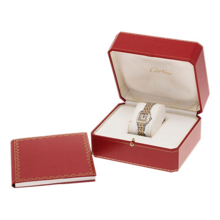 Pre Owned Cartier Cream Stainless Steel and 18K Yellow Gold Mini Panthere Women's Wristwatch 22MM