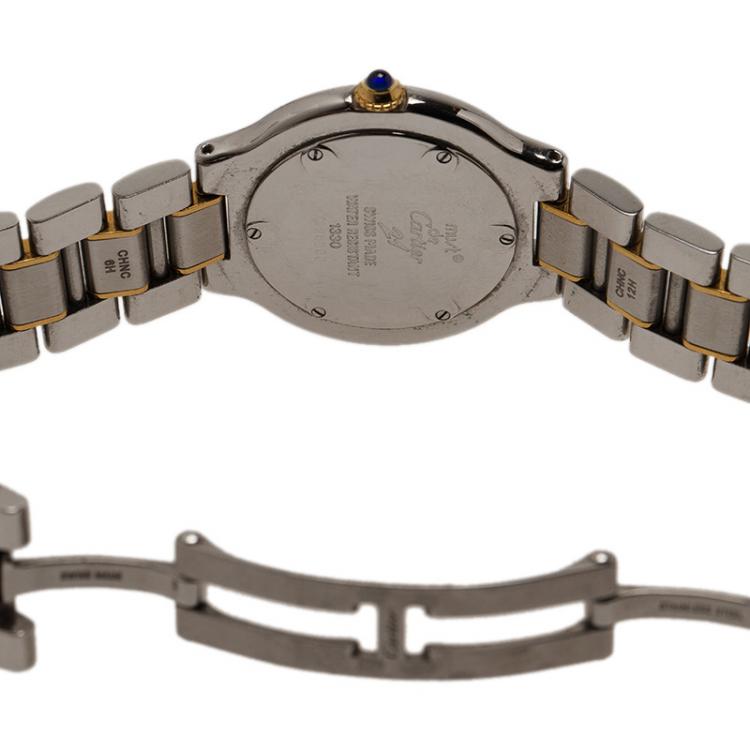 Pre Owned Cartier Silver Stainless Steel and 18K Yellow Gold Must Women's Wristwatch 28MM