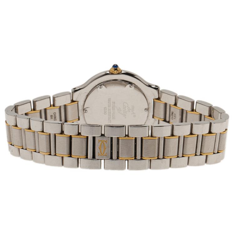 Pre Owned Cartier Silver Stainless Steel and 18K Yellow Gold Must Women's Wristwatch 28MM