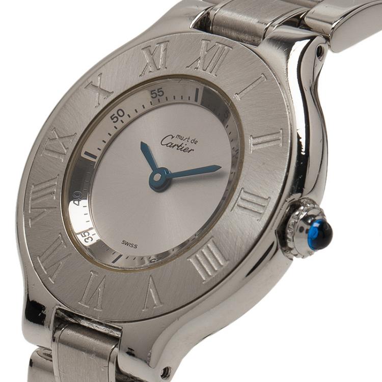 مملوكة مسبقًا Cartier Silver Stainless Steel Must 21 Women's Wristwatch 30MM