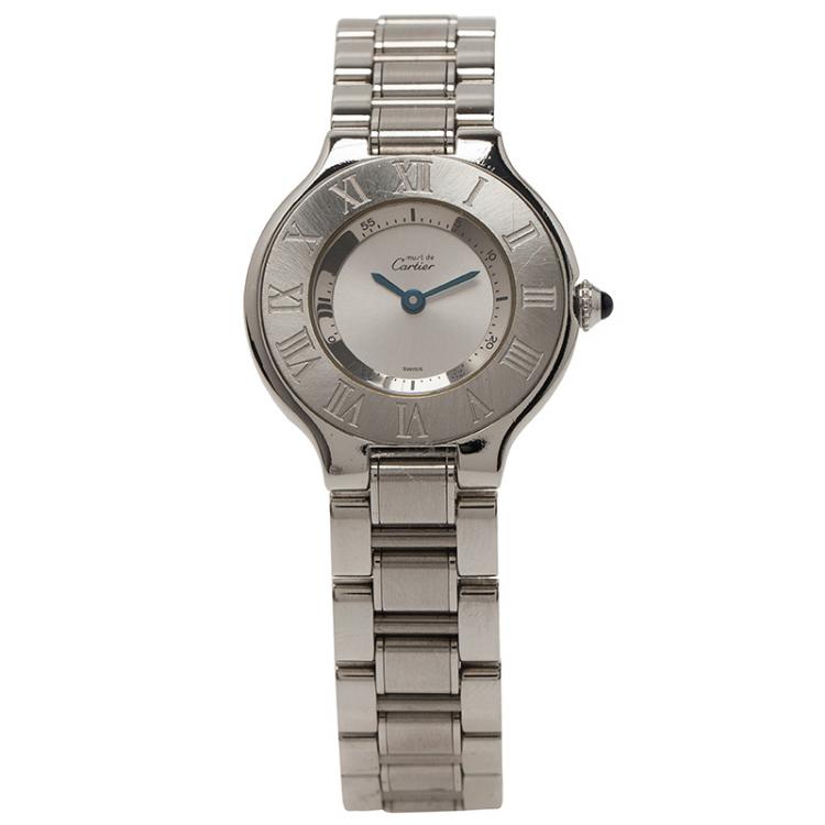 مملوكة مسبقًا Cartier Silver Stainless Steel Must 21 Women's Wristwatch 30MM