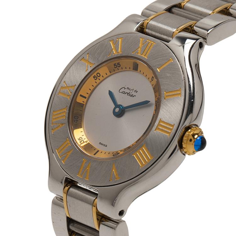 Pre Owned Cartier Silver Gold-Plated Stainless Steel Must 21 Women's Wristwatch 30MM