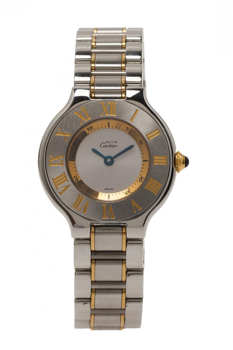 Pre Owned Cartier Silver Gold-Plated Stainless Steel Must 21 Women's Wristwatch 30MM
