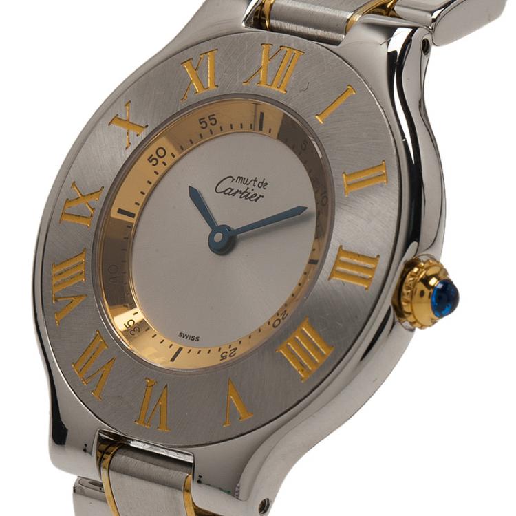 مملوكة مسبقًا Cartier Silver Gold-Plated Stainless Steel Must 21 Women's Wristwatch 33MM