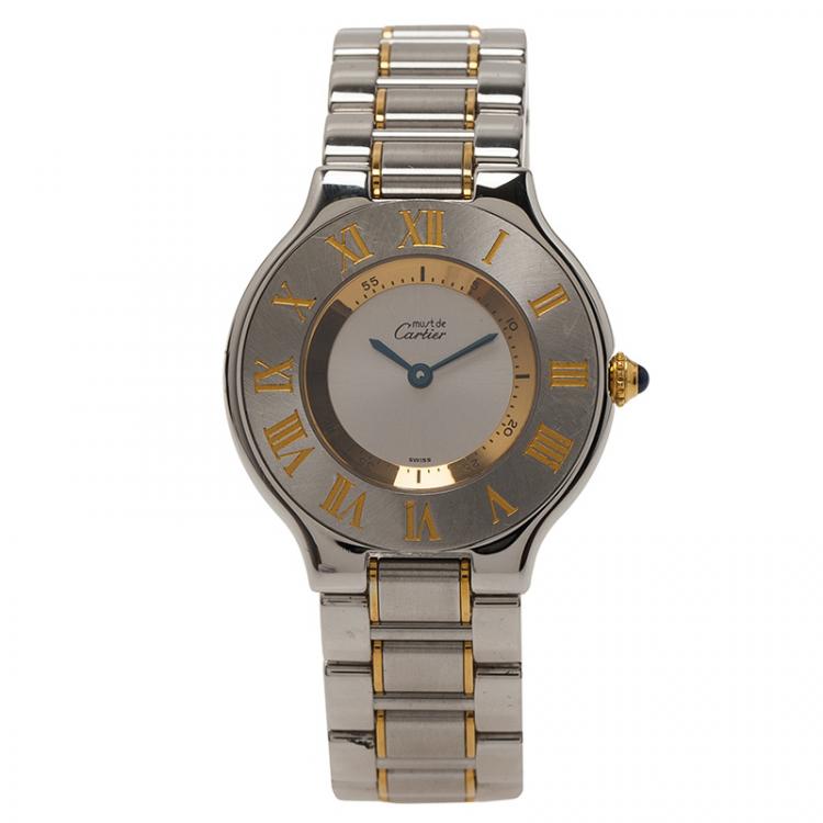 مملوكة مسبقًا Cartier Silver Gold-Plated Stainless Steel Must 21 Women's Wristwatch 33MM