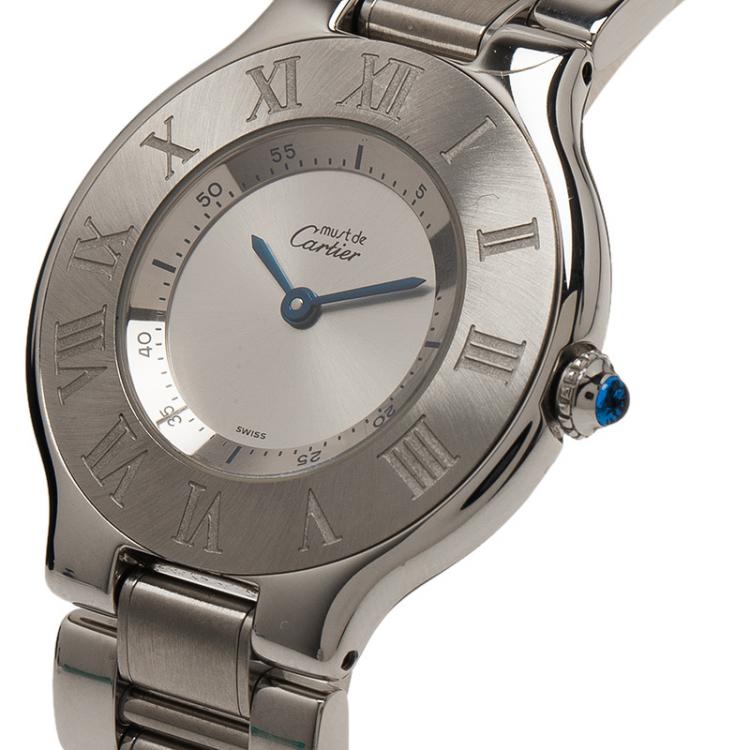 Pre Owned Cartier Silver Stainless Steel Must 21 Women's Wristwatch 33MM