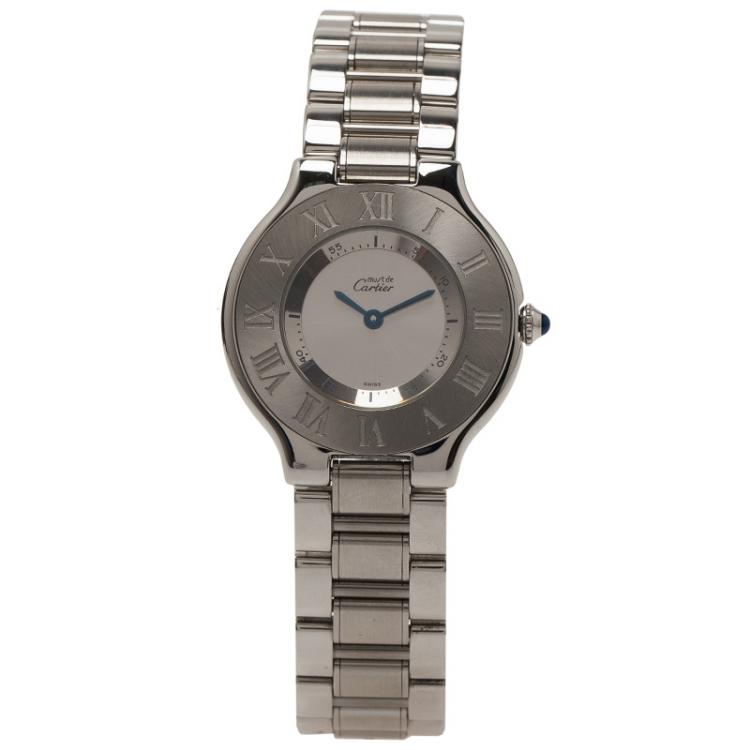 Pre Owned Cartier Silver Stainless Steel Must 21 Women's Wristwatch 33MM