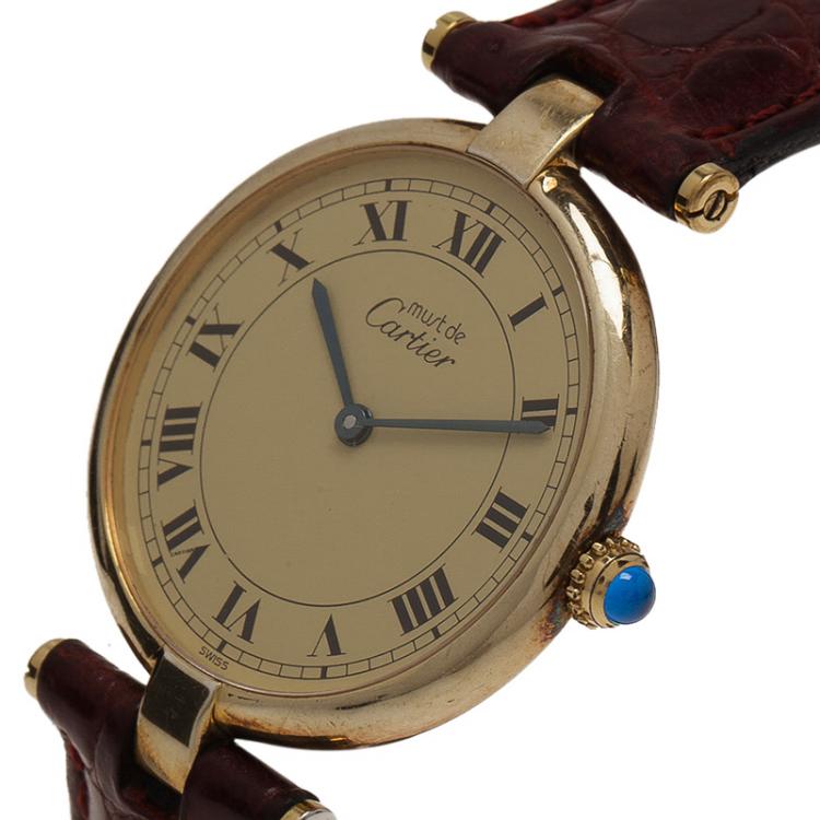 Pre Owned Cartier Beige Gold-Plated Silver Vermeil Women's Wristwatch 30MM