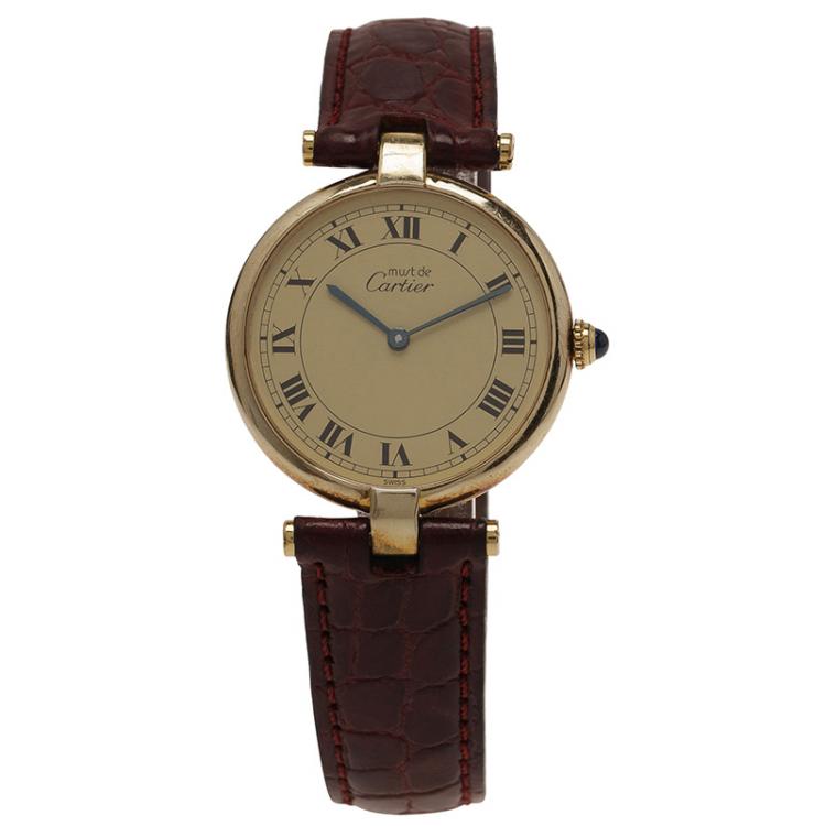 Pre Owned Cartier Beige Gold-Plated Silver Vermeil Women's Wristwatch 30MM
