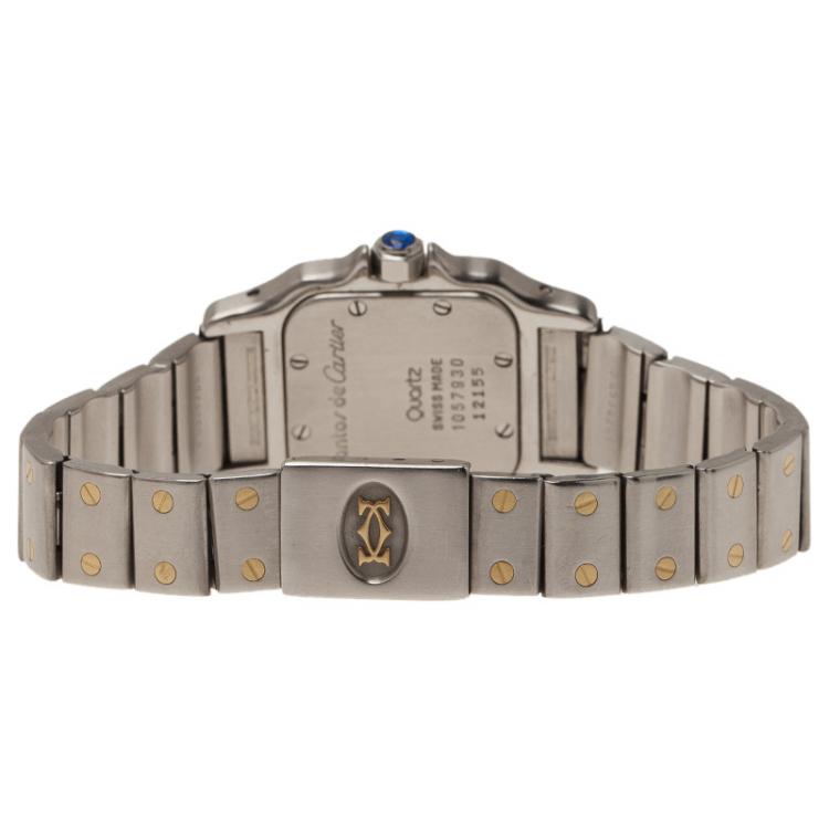 Pre Owned Cartier Cream Stainless Steel and 18K Yellow Gold Santos Women's Wristwatch 24MM