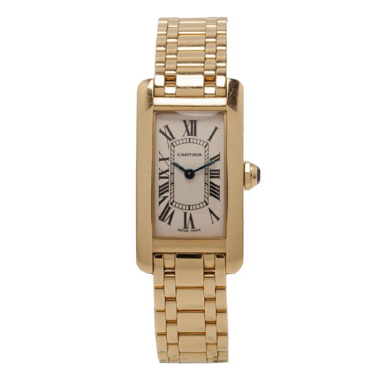 Pre Owned Cartier Cream 18K Yellow Gold Tank Americaine Women's Wristwatch 19MM