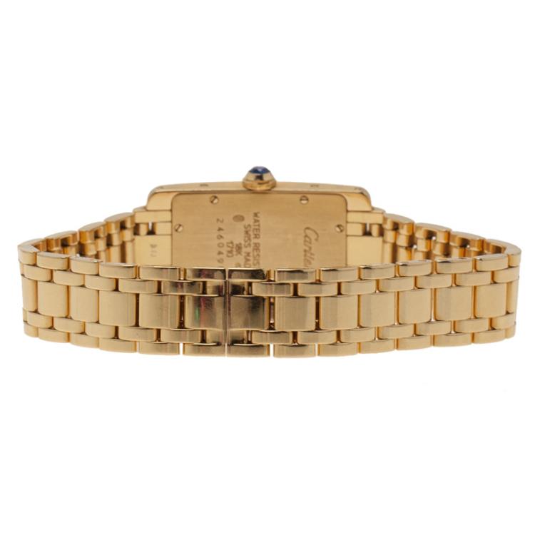 Pre Owned Cartier Cream 18K Yellow Gold Tank Americaine Women's Wristwatch 19MM