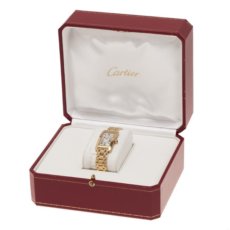 Pre Owned Cartier Cream 18K Yellow Gold Tank Americaine Women's Wristwatch 19MM
