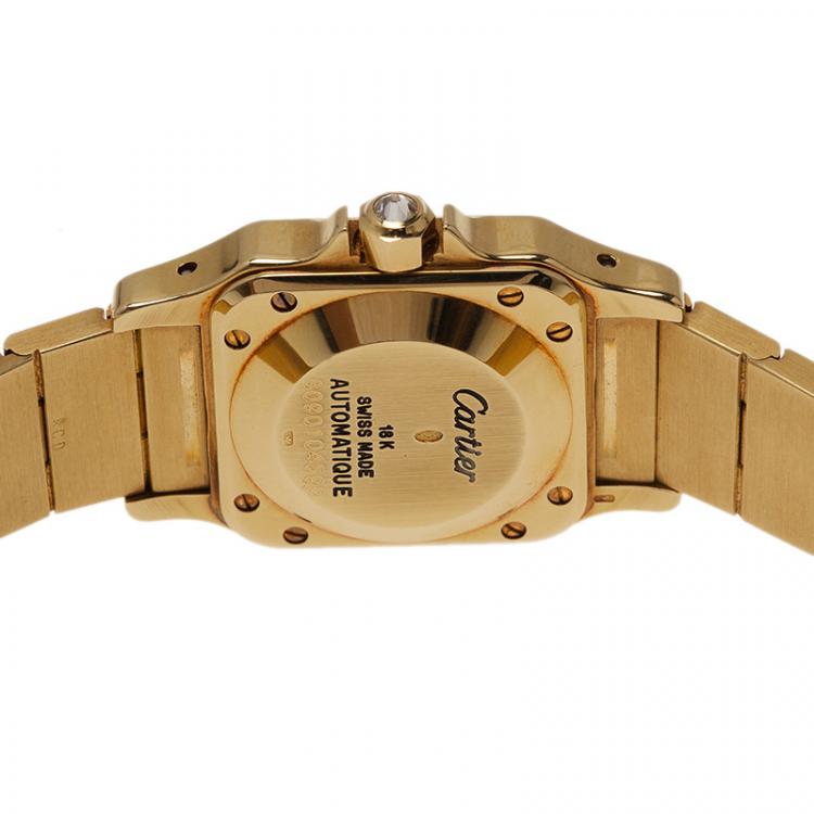 Pre Owned Cartier Mother of Pearl Diamond 18K Yellow Gold Santos Women's Wristwatch 24MM