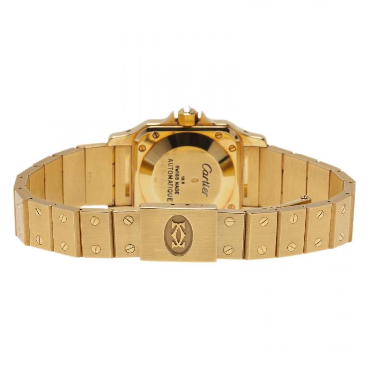 Pre Owned Cartier Mother of Pearl Diamond 18K Yellow Gold Santos Women's Wristwatch 24MM