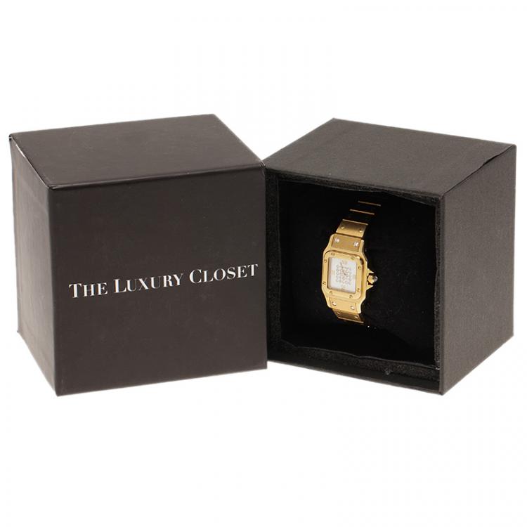 Pre Owned Cartier Mother of Pearl Diamond 18K Yellow Gold Santos Women's Wristwatch 24MM