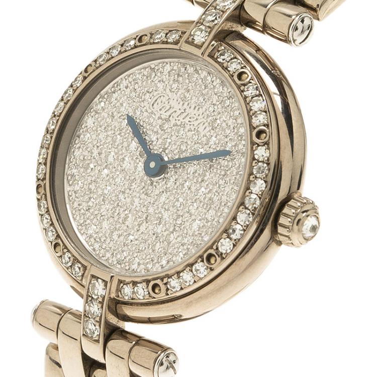 Pre Owned Cartier Diamond 18K White Gold Panthere Women's Wristwatch 24MM
