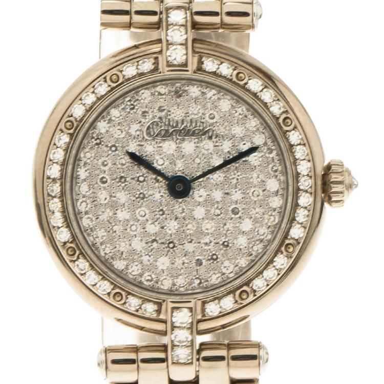 Pre Owned Cartier Diamond 18K White Gold Panthere Women's Wristwatch 24MM