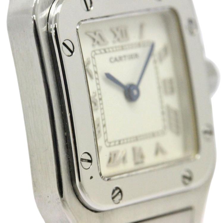 Pre Owned Cartier Ivory Stainless Steel Santos Galbee Women's Wristwatch 29MM