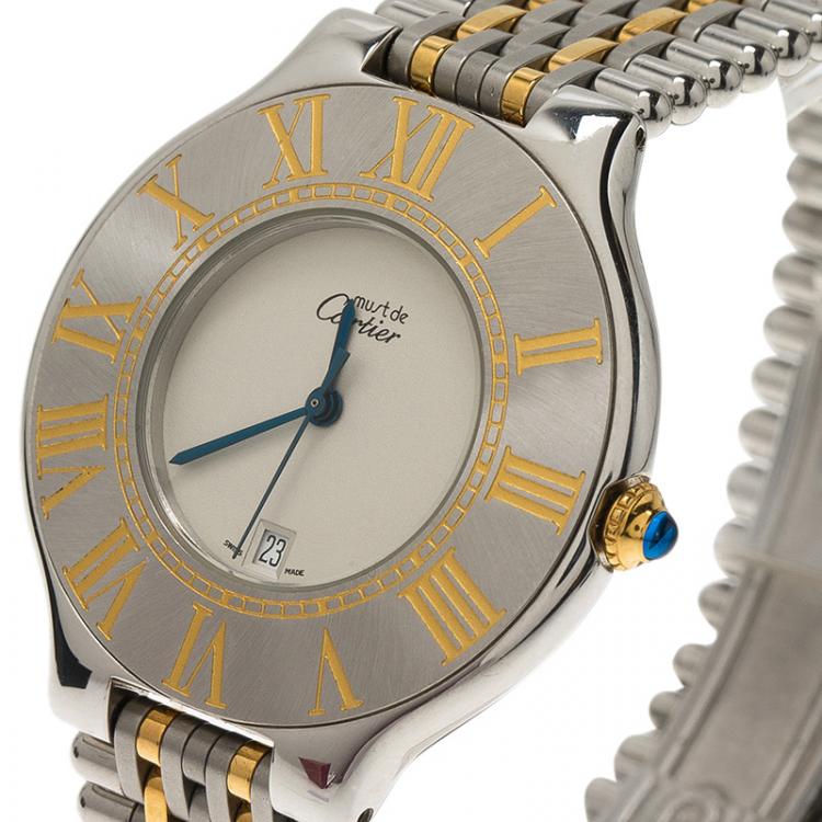 Pre Owned Cartier Ivory Stainless Steel Must 21 Women's Wristwatch 33MM