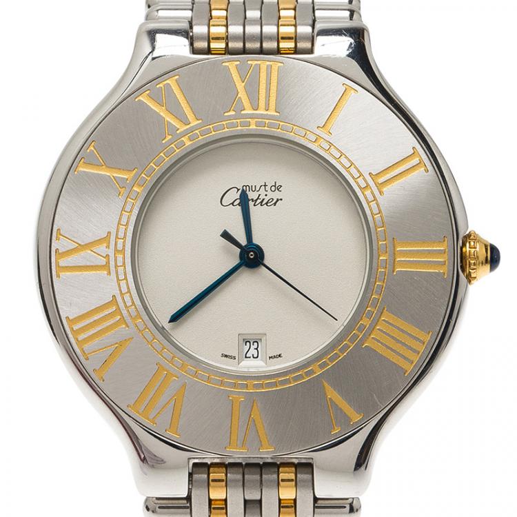 Pre Owned Cartier Ivory Stainless Steel Must 21 Women's Wristwatch 33MM