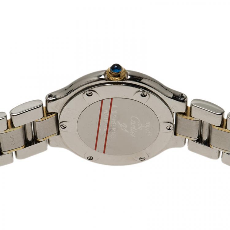 Pre Owned Cartier Silver Stainless Steel and 18K Yellow Gold Must Women's Wristwatch 28MM