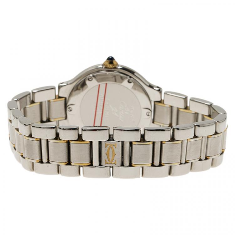 Pre Owned Cartier Silver Stainless Steel and 18K Yellow Gold Must Women's Wristwatch 28MM