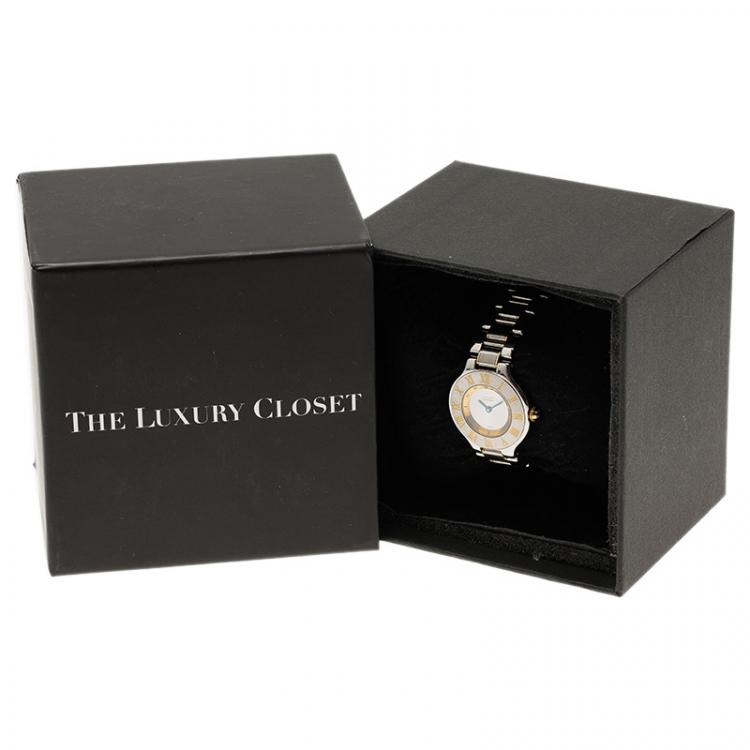Pre Owned Cartier Silver Stainless Steel and 18K Yellow Gold Must Women's Wristwatch 28MM