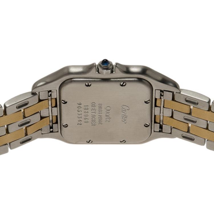 Pre Owned Cartier Ivory 18K Yellow Gold and Stainless Steel Tank Women's Wristwatch 27MM
