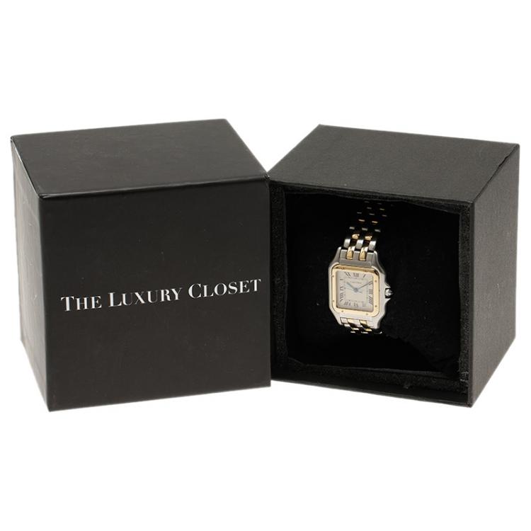 Pre Owned Cartier Ivory 18K Yellow Gold and Stainless Steel Tank Women's Wristwatch 27MM
