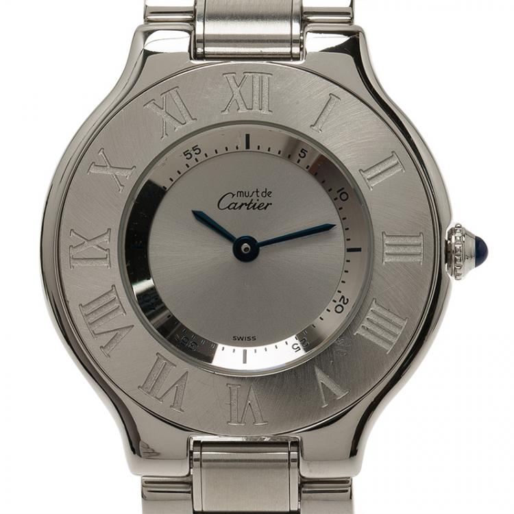 مملوكة مسبقًا Cartier Silver Stainless Steel Must 21 Women's Wristwatch 30MM