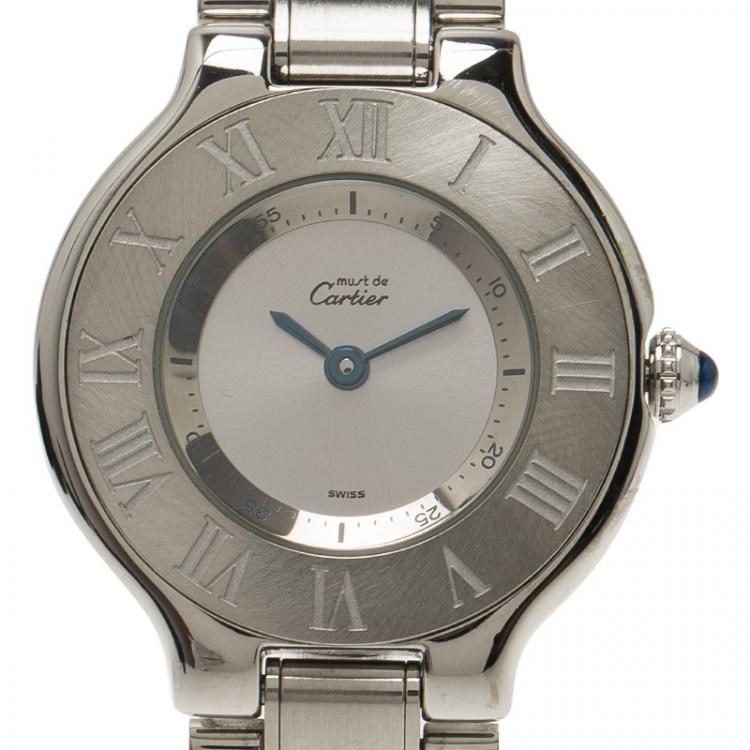 Pre Owned Cartier Silver Stainless Steel 21 Must de Cartier Women’s Wristwatch 27MM