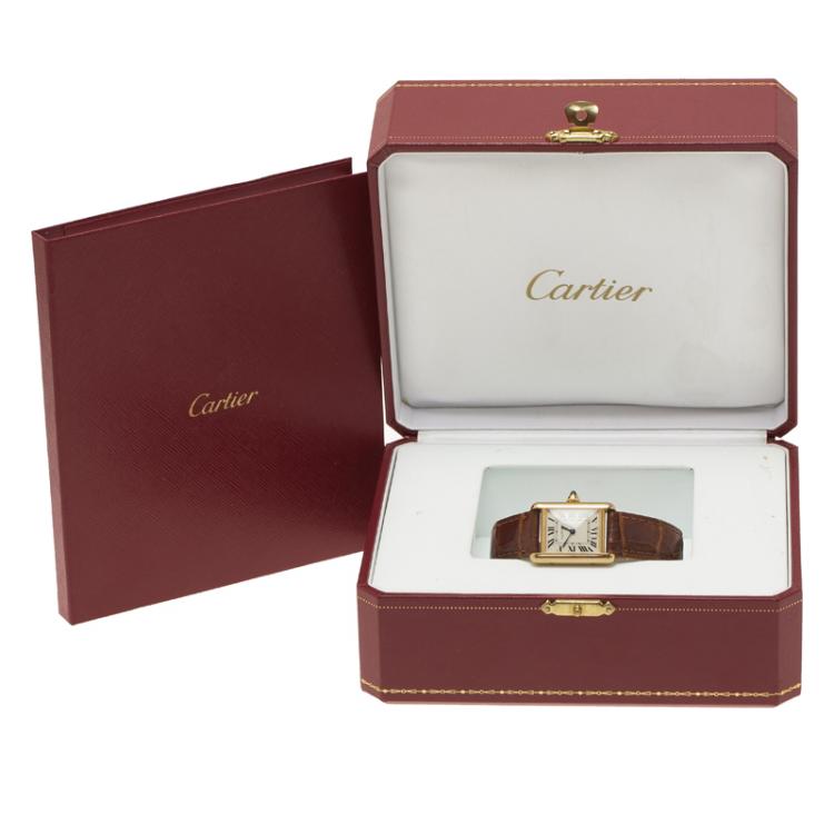 Pre Owned Cartier White 18K Gold Tank Anglaise Women's Wristwatch 23MM