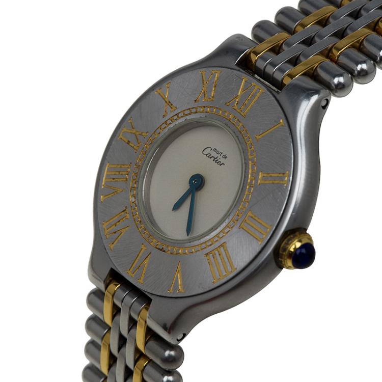 Pre Owned Cartier Cream Stainless Steel Must 21 Women's Wristwatch 28MM