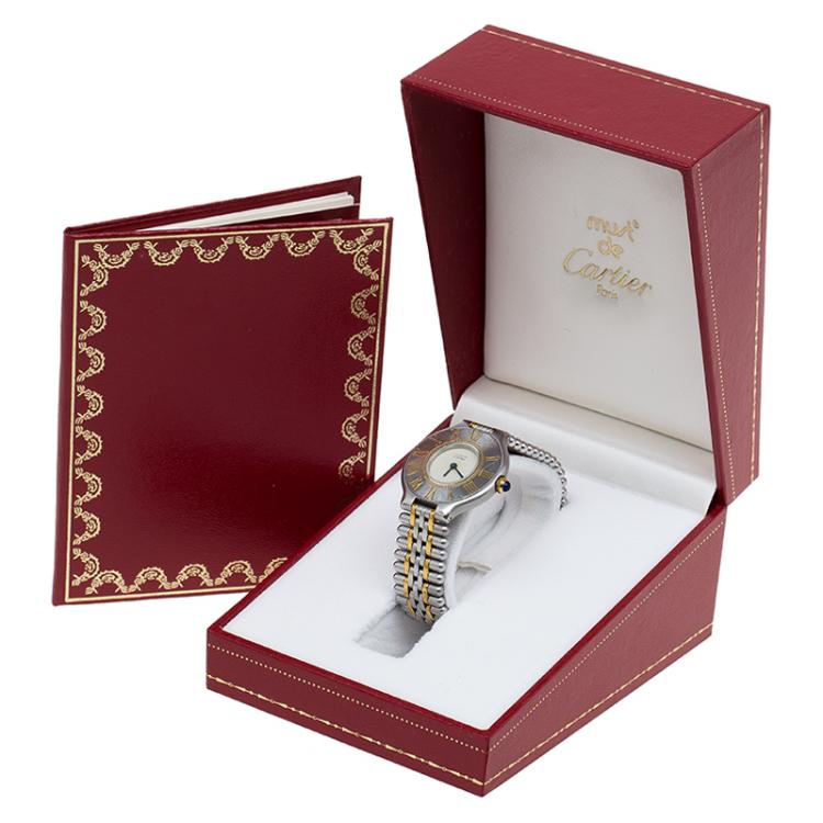 Pre Owned Cartier Cream Stainless Steel Must 21 Women's Wristwatch 28MM