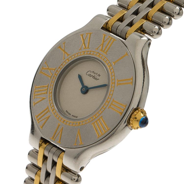 Pre Owned Cartier Ivory Stainless Steel Must 21 Women's Wristwatch 28MM