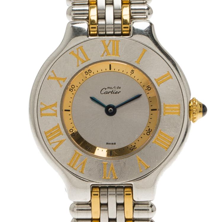 Pre Owned Cartier Ivory Stainless Steel Must 21 Women's Wristwatch 28MM