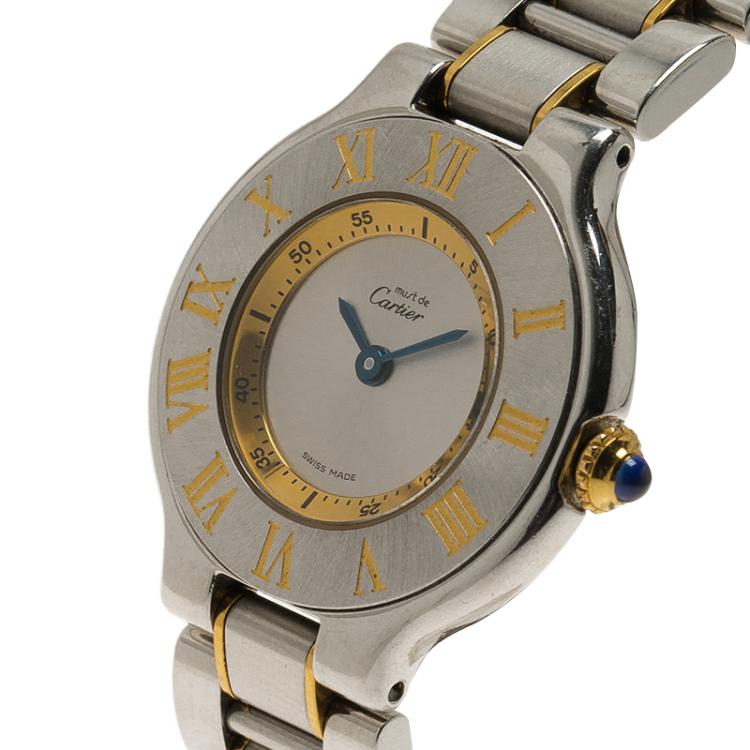Pre Owned Cartier Silver Stainless Steel Must 21 Women's Wristwatch 28MM