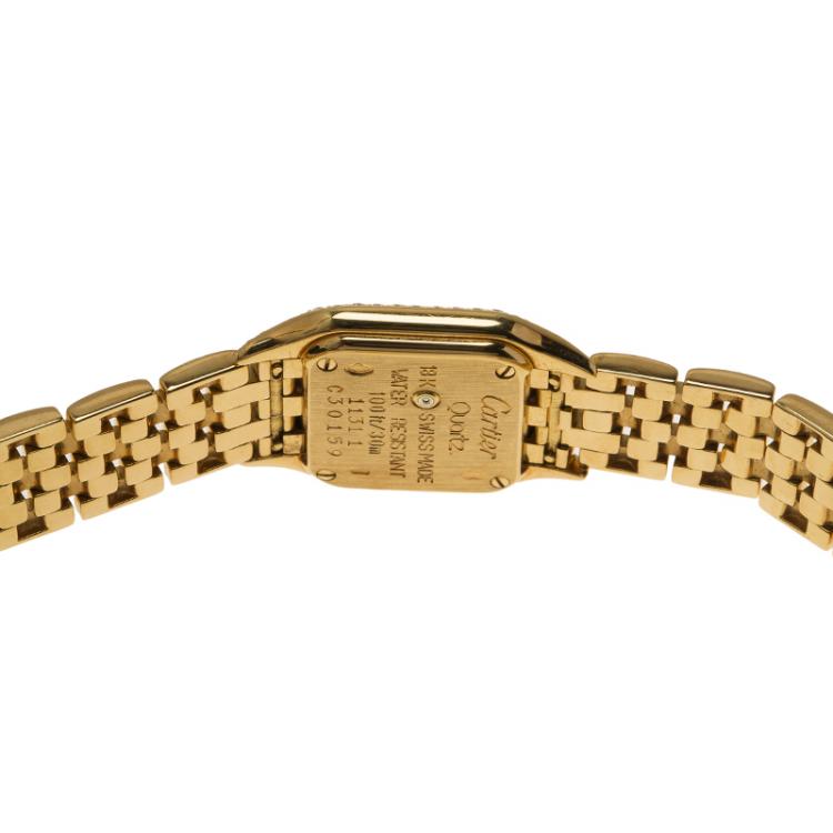Pre Owned Cartier Cream 18K Yellow Gold Diamond Panthere Women's Wristwatch 16MM