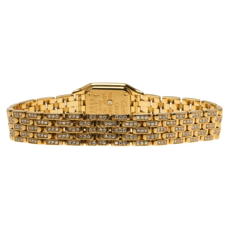Pre Owned Cartier Cream 18K Yellow Gold Diamond Panthere Women's Wristwatch 16MM