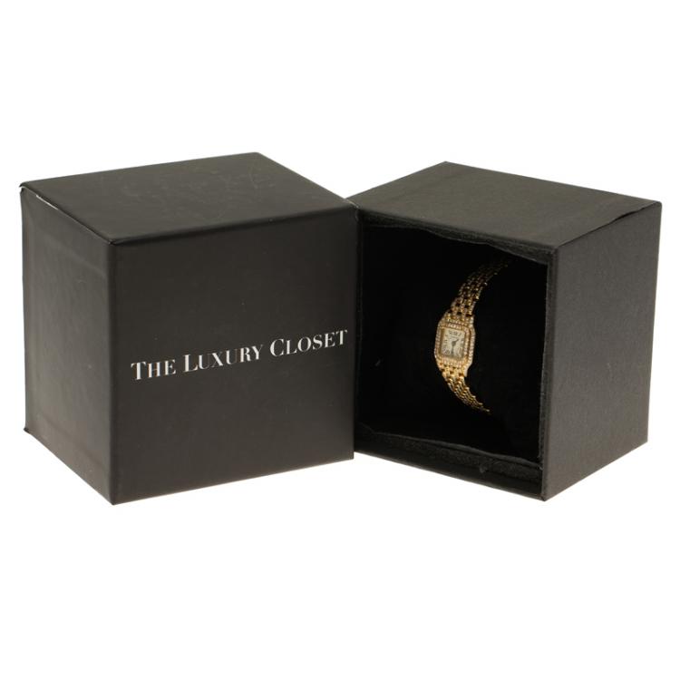 Pre Owned Cartier Cream 18K Yellow Gold Diamond Panthere Women's Wristwatch 16MM