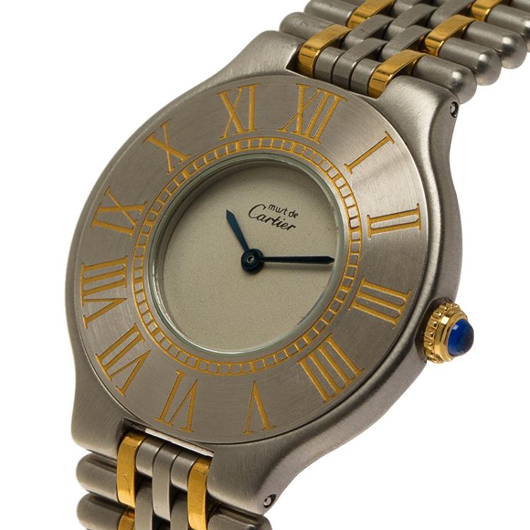 Pre Owned Cartier Ivory Stainless Steel Must 21 Women's Wristwatch 31MM