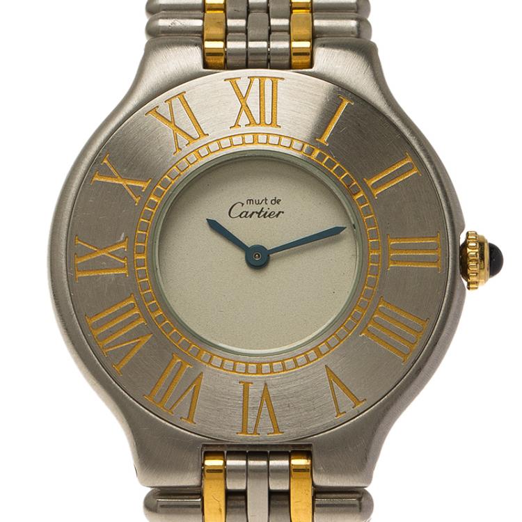 Pre Owned Cartier Ivory Stainless Steel Must 21 Women's Wristwatch 31MM