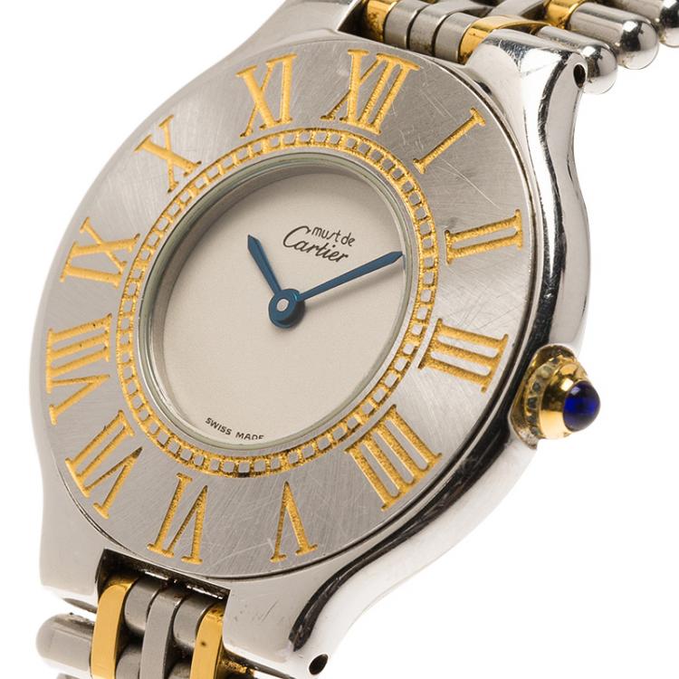 Pre Owned Cartier Cream Stainless Steel Must 21 Women's Wristwatch 31MM
