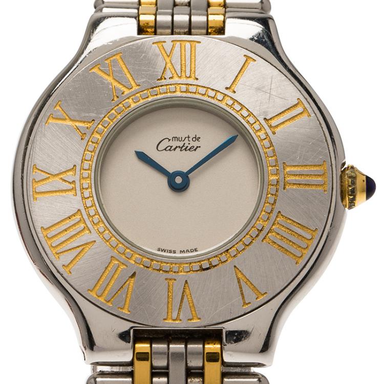 Pre Owned Cartier Cream Stainless Steel Must 21 Women's Wristwatch 31MM